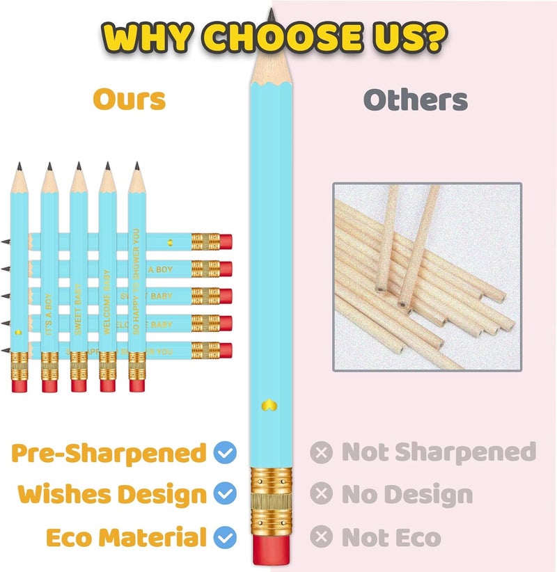 Vusnud 50Pcs - Baby Shower Sharpened Half Pencils with Erasers, Pre-sharpened Pencils for Baby Shower Games, 4 Inches - Image 2